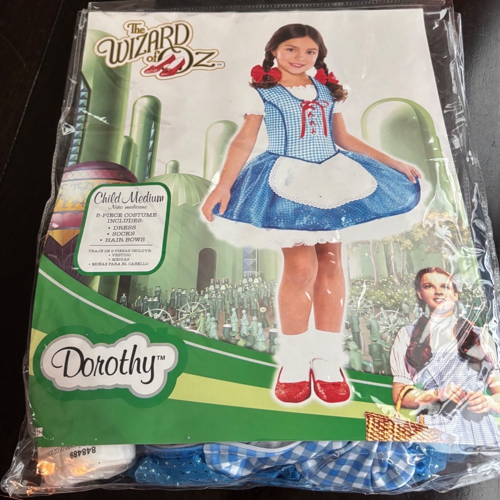 The Wizard of Oz Dorothy Costume Kids Medium 8-10 Gingham Dress 3 pc Set 848489